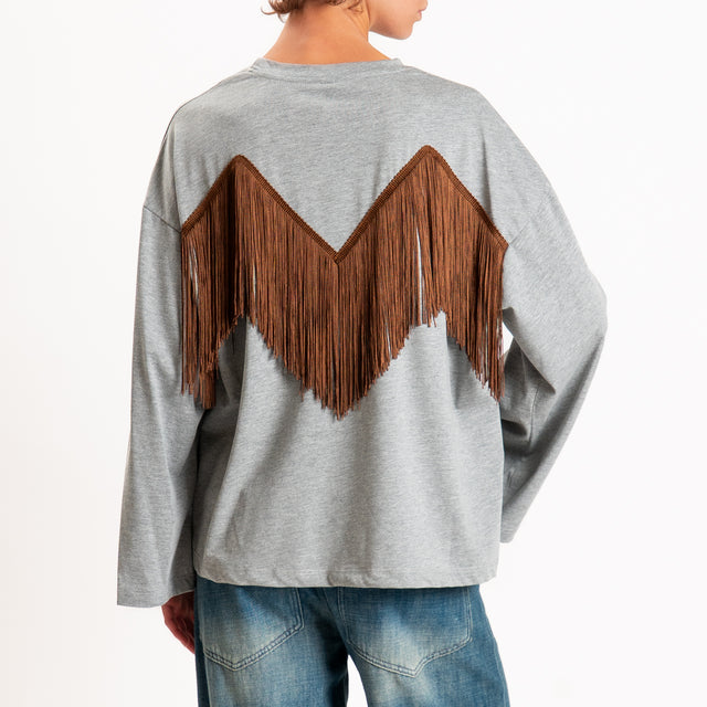 Tensione in-T-shirt con frange - grigio/cuoio