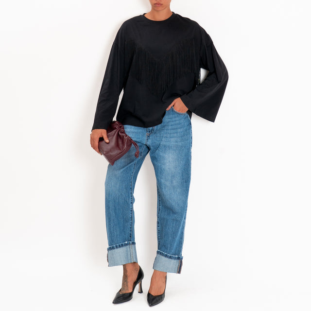 Tensione in-T-shirt con frange - nero/nero