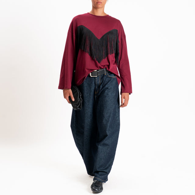 Tensione in-T-shirt con frange - vino/nero