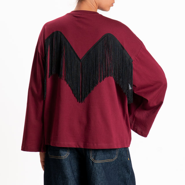 Tensione in-T-shirt con frange - vino/nero