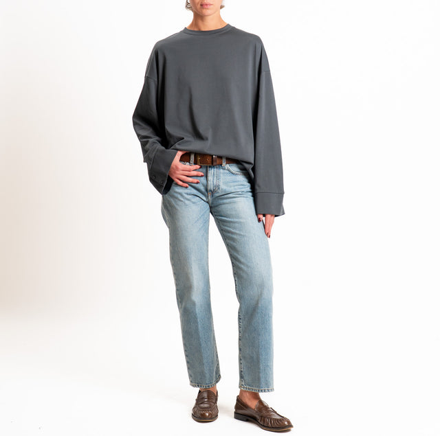 Tensione in-T-shirt oversize manica ampia - piombo