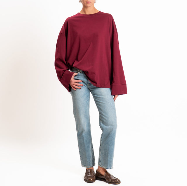 Tensione in-T-shirt oversize manica ampia - vino