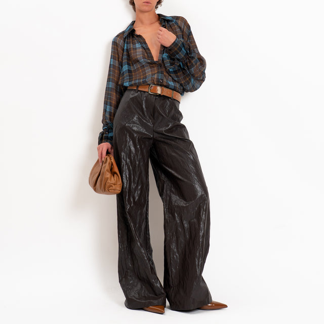 Tensione in-Pantalone wide leg similpelle invecchiata - moro