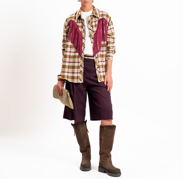 Tensione in-Camicia check con frange in flanella - beige/bordeaux