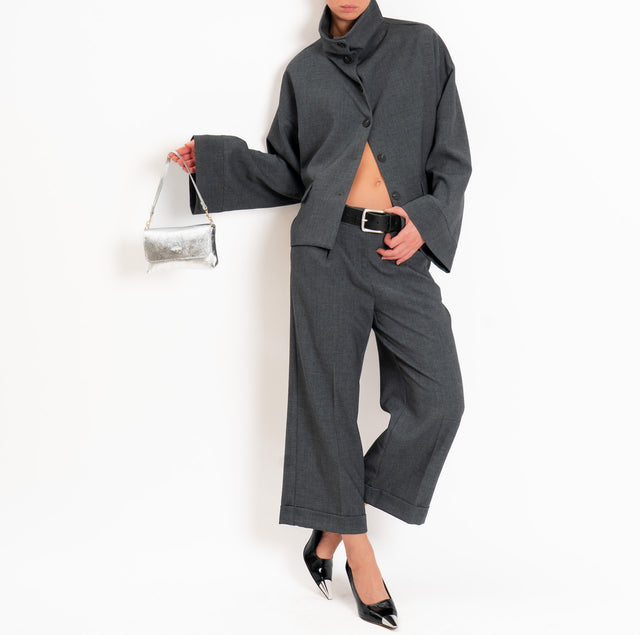 Tensione in-Pantalone doppio crêpe con risvolto - grigio
