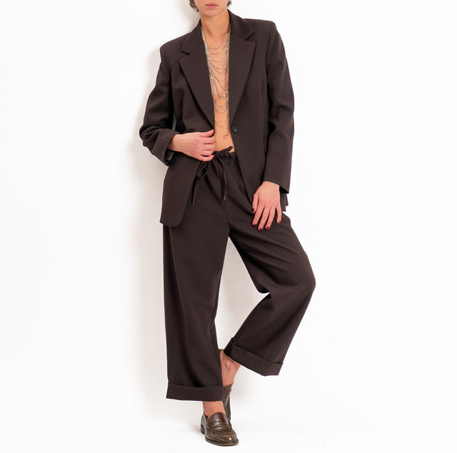 Tensione in-Pantalone doppio crêpe con coulisse - moro