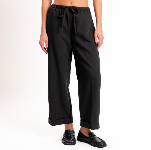 Tensione in-Pantalone doppio crêpe con coulisse - nero