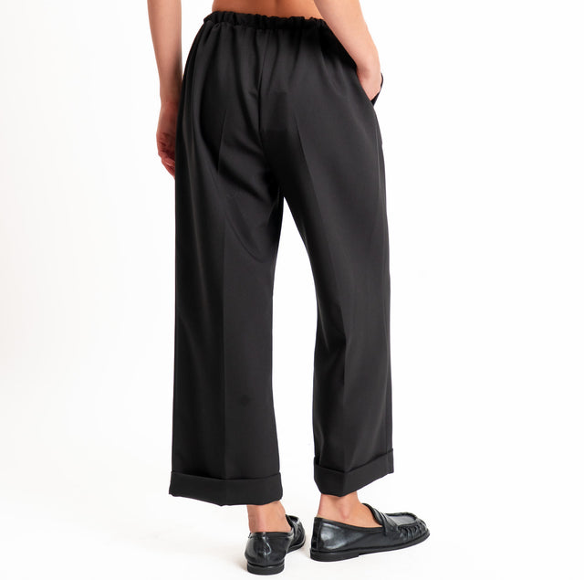 Tensione in-Pantalone doppio crêpe con coulisse - nero