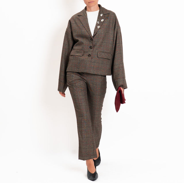 Tensione in-Pantalone principe di galles flare cut - beige/nero/rosso