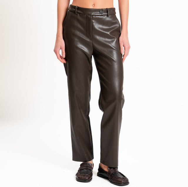 Tensione in-Pantalone similpelle tasche francesi - moro