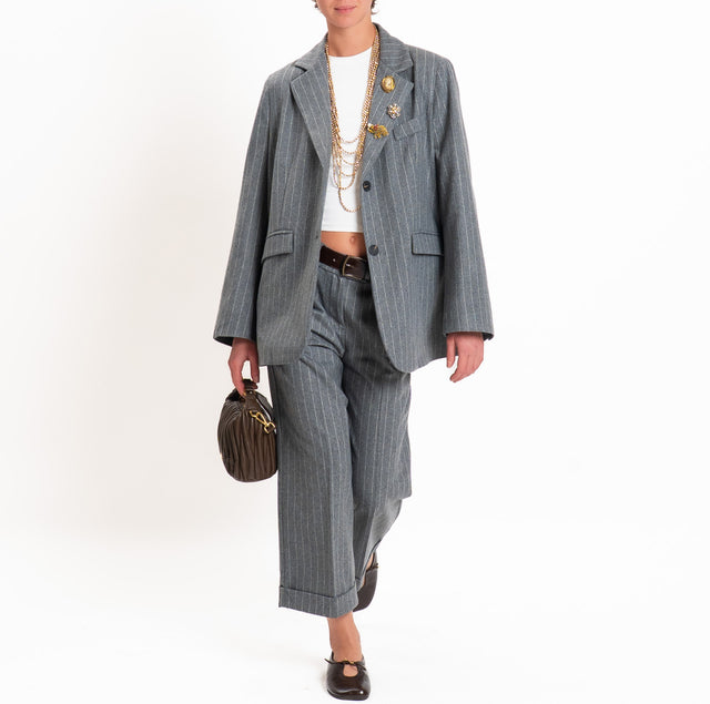 Tensione in-Pantalone gessato in flanella con risvolto - grigio