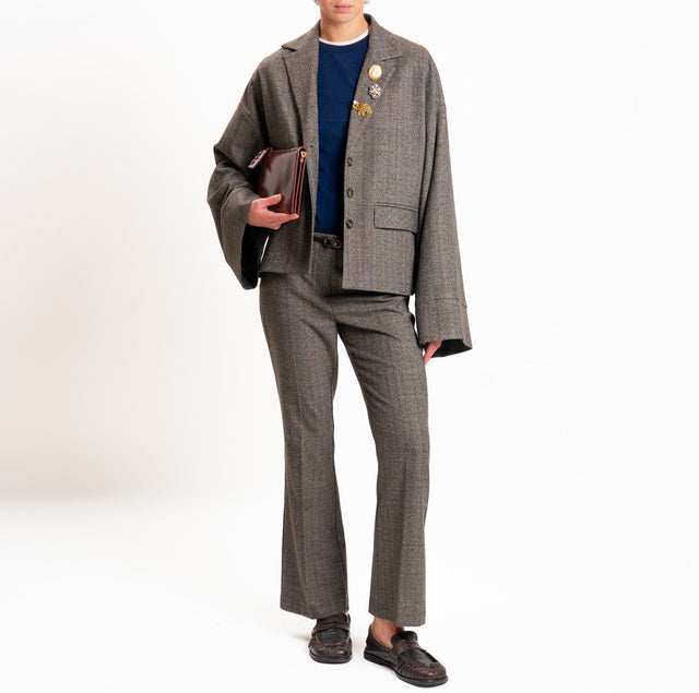 Tensione in-Pantalone principe di galles flare cut - moro/nero/sand