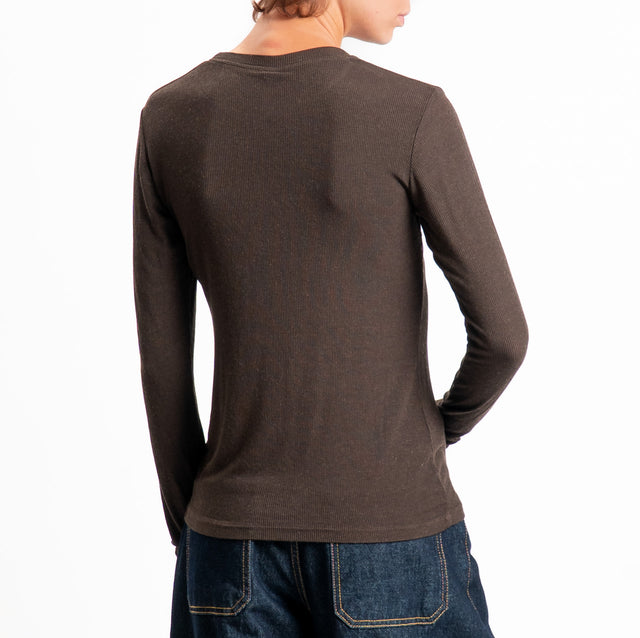 Tensione in-Maglia misto cashmere polsino con asola - moro
