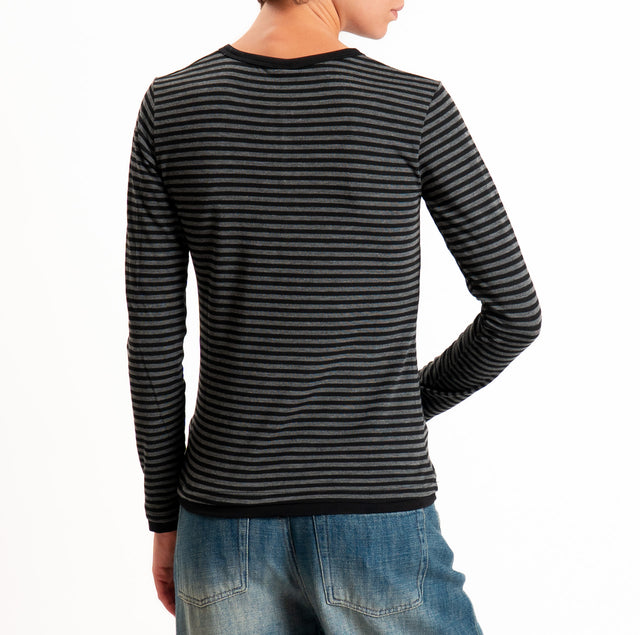 Tensione in-Maglia serafino righe in jersey - antracite/nero