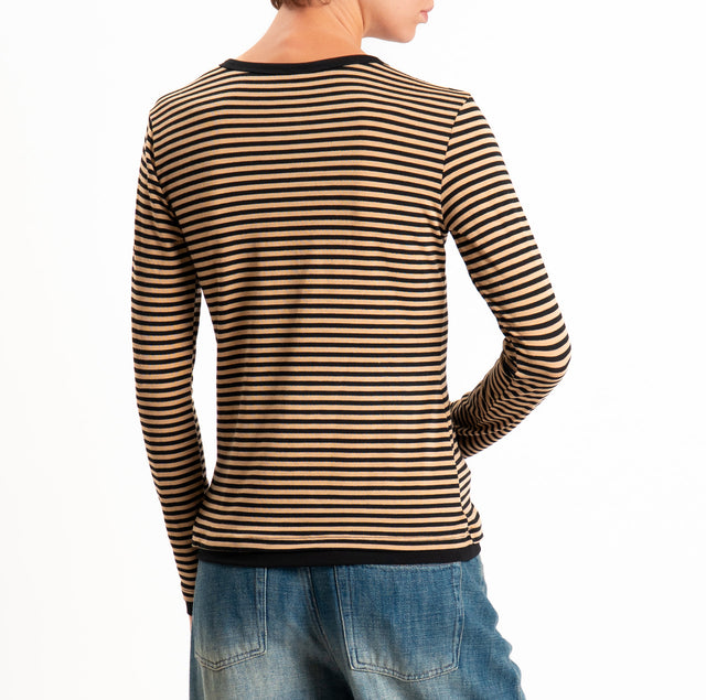 Tensione in-Maglia serafino righe in jersey - beige/nero
