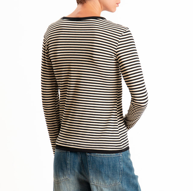 Tensione in-Maglia serafino righe in jersey - burro/nero