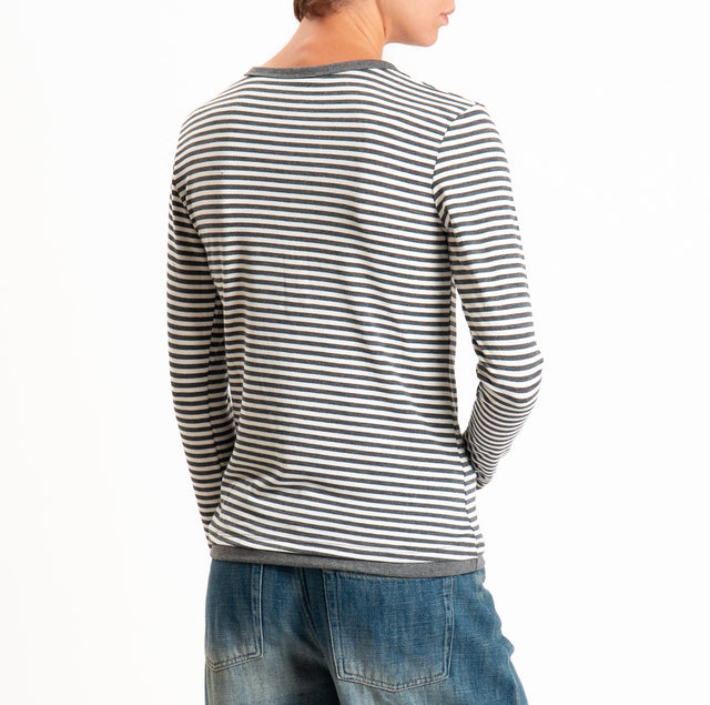Tensione in-Maglia serafino righe in jersey - panna/grigio