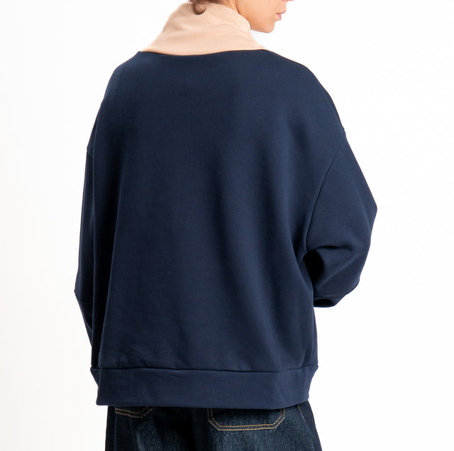 Tensione in-Felpa zip jumper bicolore - blu/beige