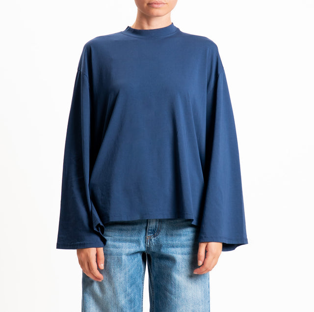 Tensione in-T-shirt scatola manica ampia - blu