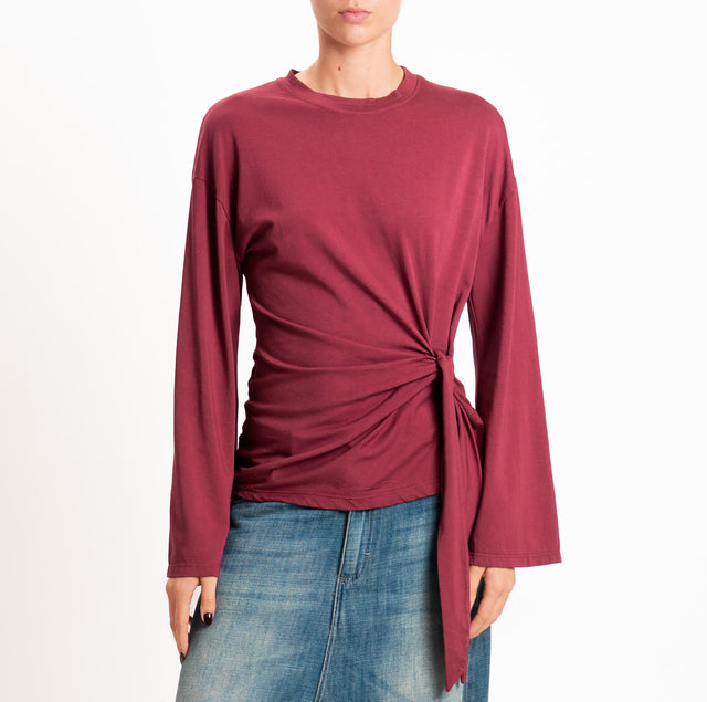 Tensione in-T-shirt manica ampia con nodo - Bordeaux