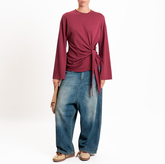 Tensione in-T-shirt manica ampia con nodo - Bordeaux