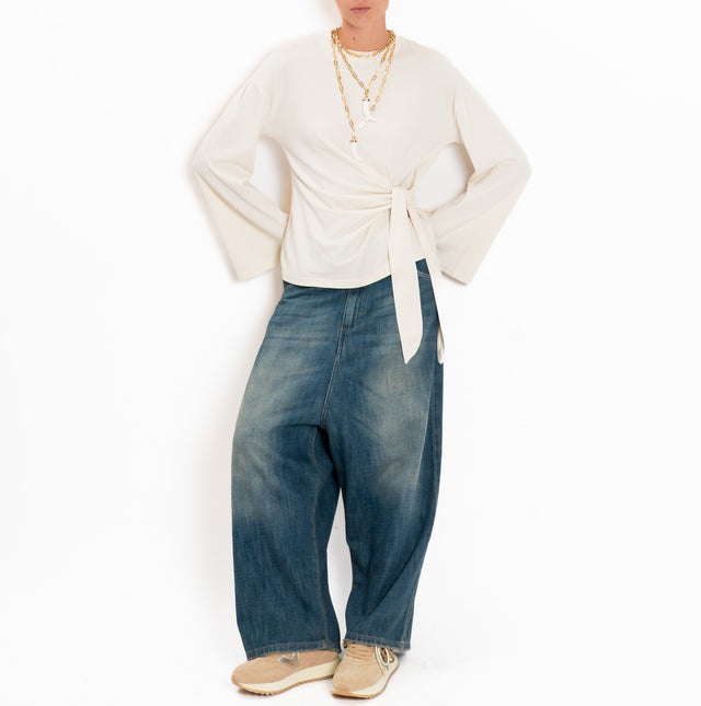 Tensione in-T-shirt manica ampia con nodo - burro