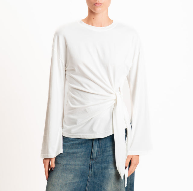 Tensione in-T-shirt manica ampia con nodo - latte