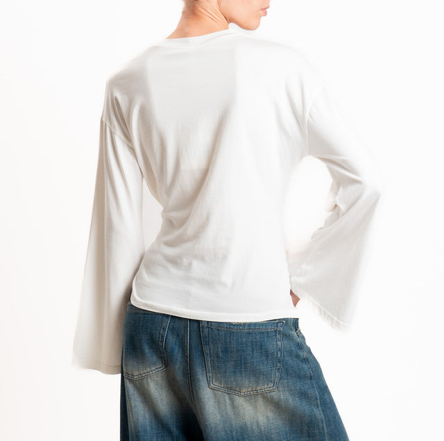 Tensione in-T-shirt manica ampia con nodo - latte