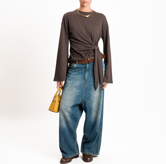 Tensione in-T-shirt manica ampia con nodo - moro