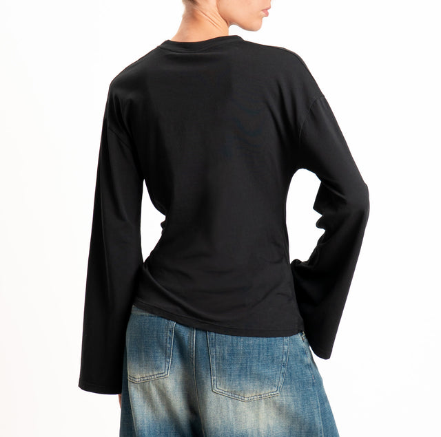 Tensione in-T-shirt manica ampia con nodo - nero
