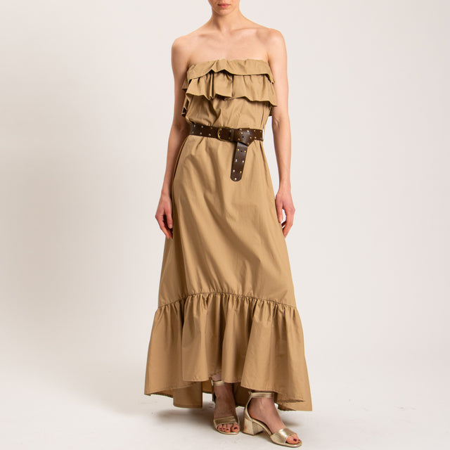 Tensione in-Abito a fascia in cotone con balza - camel