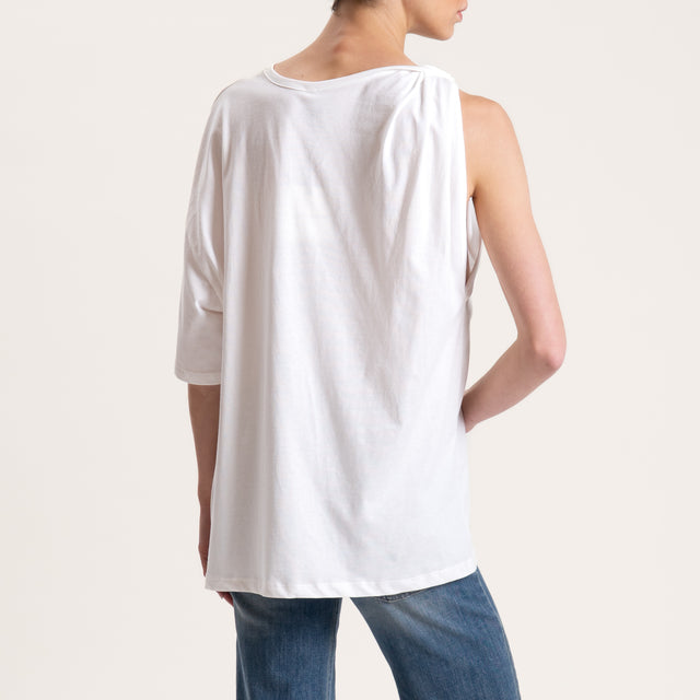 Tensione in-T-shirt monospalla con accessorio - bianco