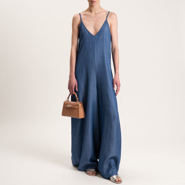 Tensione in-Tuta chambray lyocell fibra naturale bretelle regolabili - denim