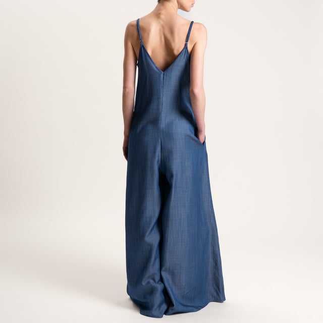 Tensione in-Tuta chambray lyocell fibra naturale bretelle regolabili - denim