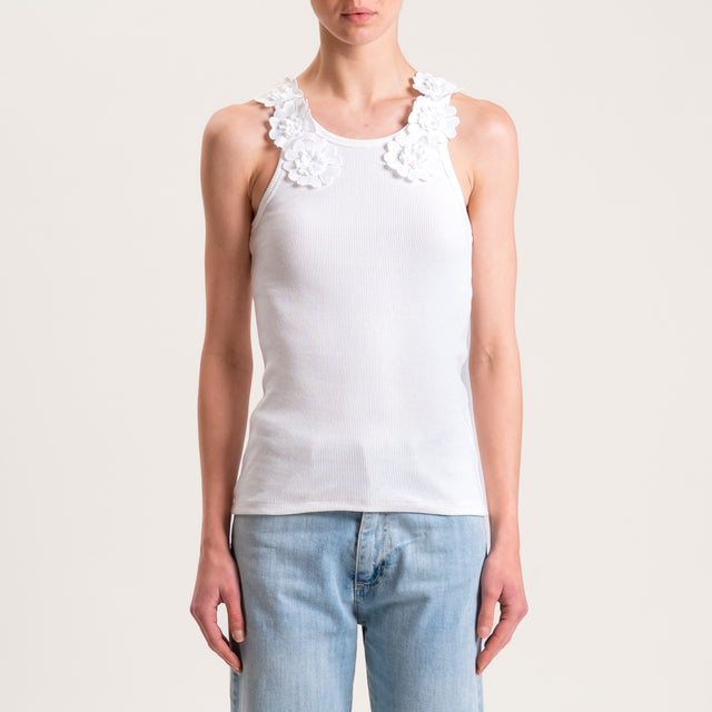 Tensione in-Top a costine patch fiori - bianco