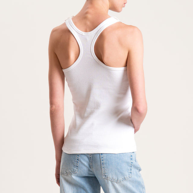 Tensione in-Top a costine patch fiori - bianco