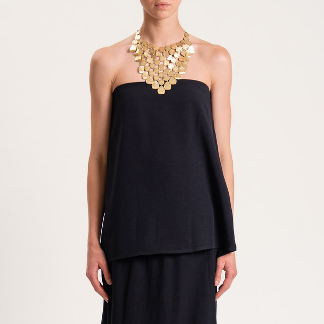 Tensione in-Completo top e gonna misto lino - nero
