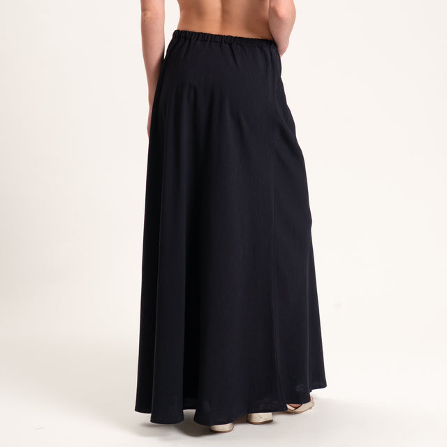 Tensione in-Completo top e gonna misto lino - nero