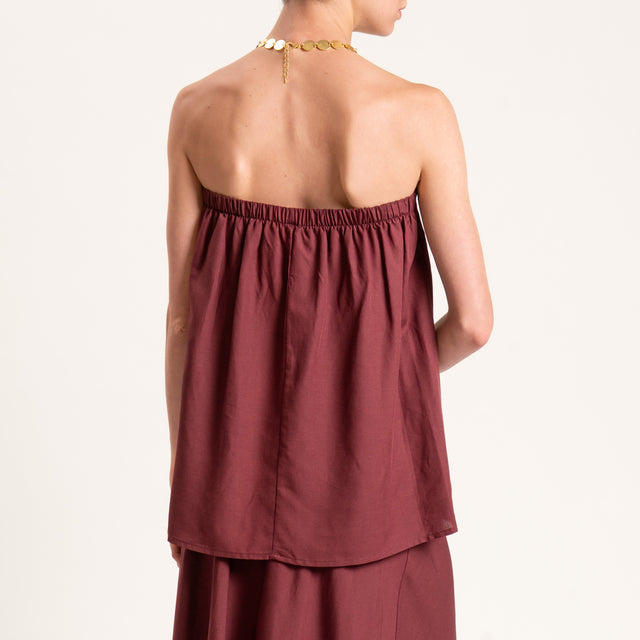 Tensione in-Completo top e gonna misto lino - prugna