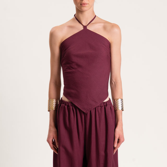 Tensione in-Completo top e pantalone misto lino - prugna