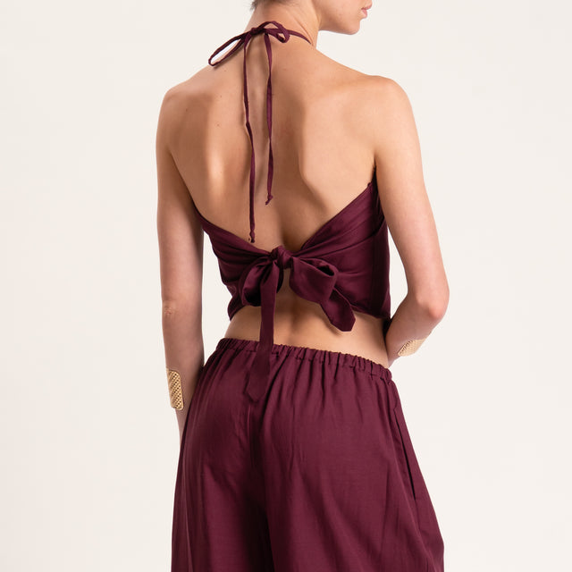 Tensione in-Completo top e pantalone misto lino - prugna