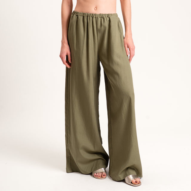 Tensione in-Completo top e pantalone misto lino - militare