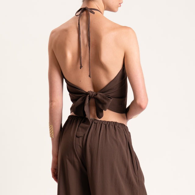 Tensione in-Completo top e pantalone misto lino - moro