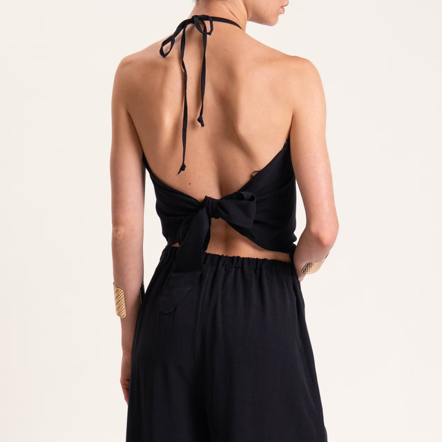 Tensione in-Completo top e pantalone misto lino - nero