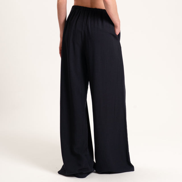 Tensione in-Completo top e pantalone misto lino - nero