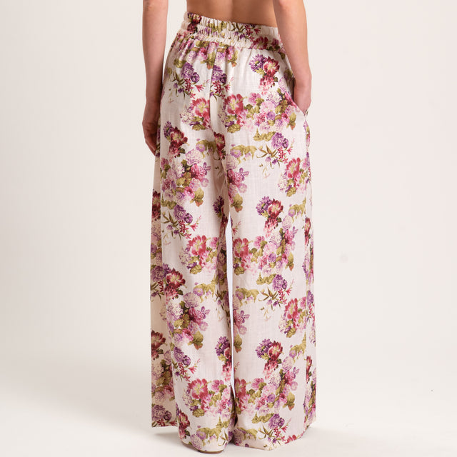 Pantalón Palazzo de lino con tensión en mezcla de lino - mantequilla/cereza/salvia