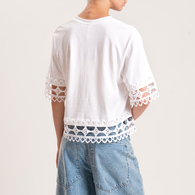 Tensione in-T-shirt scatola con pizzo - bianco
