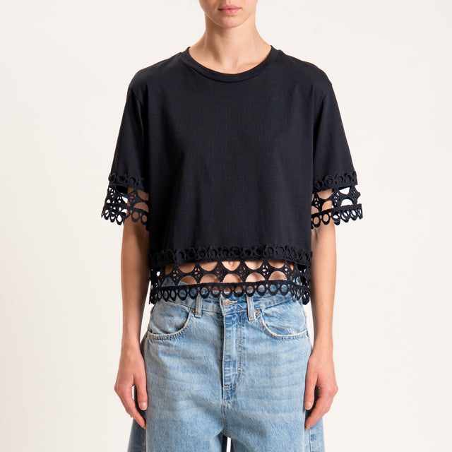 Tensione in-T-shirt scatola con pizzo - nero