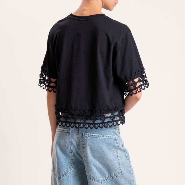 Tensione in-T-shirt scatola con pizzo - nero