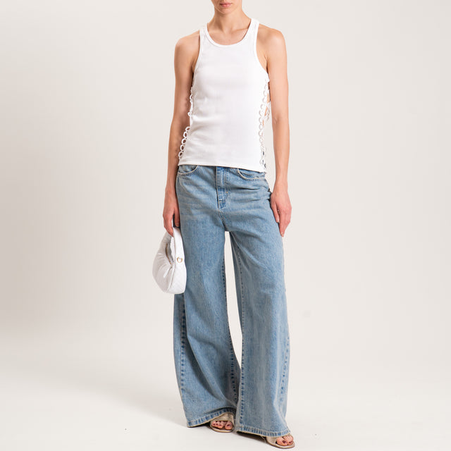 Tensione in-Top a costine con pizzo - bianco
